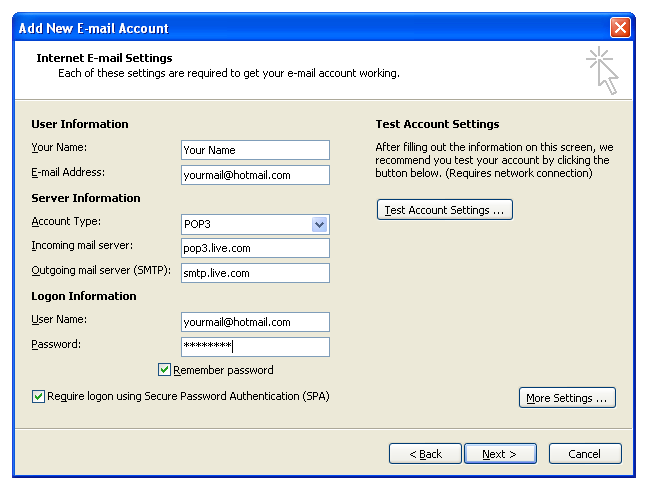 create hotmail account in outlook 2003